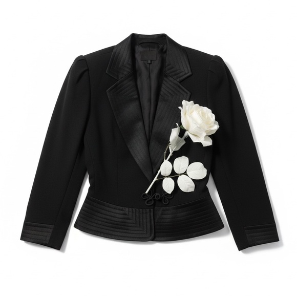 Louis Feraud Jackets & Blazers - VTG 90s LOUIS FERAUD Black Avant Maximalist Cocktail Tuxedo Jacket 8 w Rose